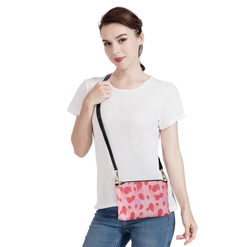ショルダーバッグ レディース 女性用 PUレザー ミニ 斜めがけ 二層式 ファスナー開閉 花柄プリント 小花柄 菊 花びら おしゃれ かわいい 上品 トレンド スクエア型 デイリーユース カジュアル