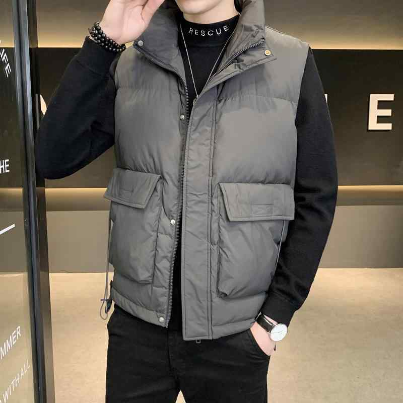 ダウンベスト メンズ ショート丈 スタンドカラー 防寒 暖かい 冬用 カジュアル ボリューム感 ジップアップ 無地