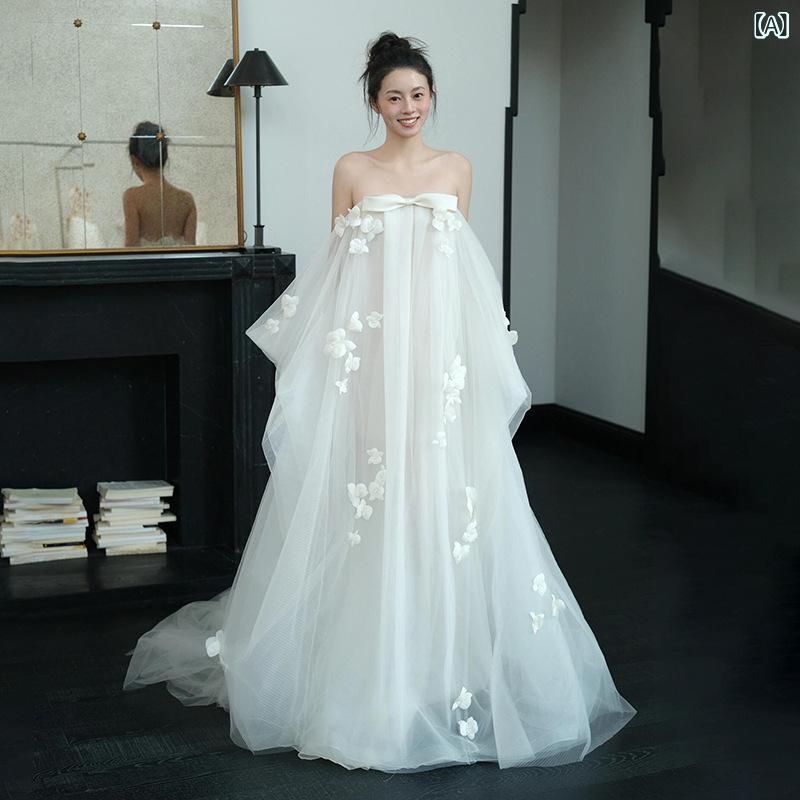ウェディングドレス レディース チューブトップ Aライン 前撮りドレス 結婚式 二次会 披露宴 花嫁ドレス 挙式 お呼ばれ パーティードレス ロングドレス ホワイト|セキュアデポ