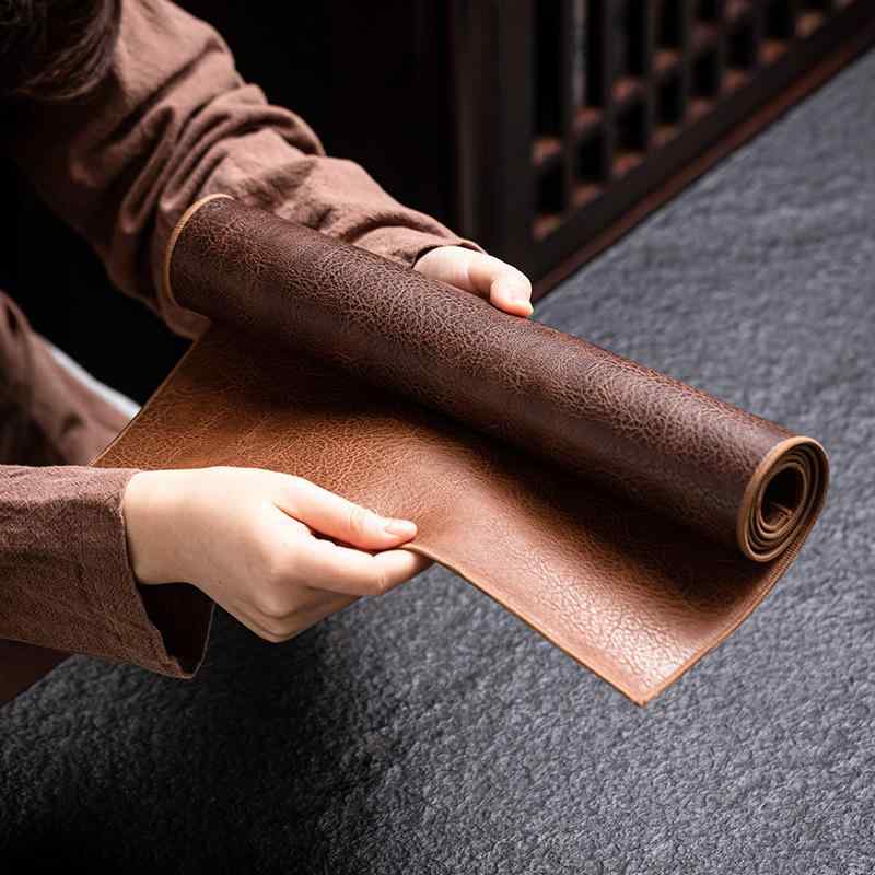 茶席 Lサイズ レザー 革製 防水 断熱 耐熱 禅風 和モダン 上品 お手入れ簡単 テーブルランナー ティーマット コースター 茶卓布 茶器 茶道具 おもてなし 来客用 普段使い