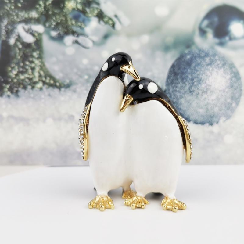 ジュエリーボックス ペンギン 夫婦 カップル 七宝焼き エナメル彩 金属製 合金 小型 精巧 エレガント おしゃれ かわいい ホワイト プレゼント 贈り物 バレンタイン 記念日 誕生日 結婚祝い インテリア雑貨 小物入れ