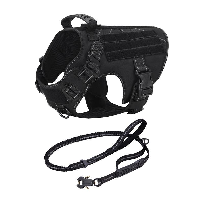 犬用ハーネス ペット用品 ナイロン製 ベスト型 胴輪 伸縮性 丈夫 アウトドア タクティカル トレーニング 散歩 お出かけ用 リードセット 反射材付き ブラック 小型犬 中型犬 大型犬 装着簡単 通気性
