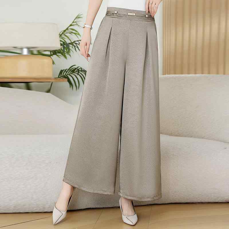 パンツ レディース ママ ミセス 九分丈 クロップドパンツ ストレート 無地 薄手 ストレッチ シフォン アセテート繊維 モダンチャイニーズ チャイナ風 エスニック エレガント カジュアル 春夏 切り替え