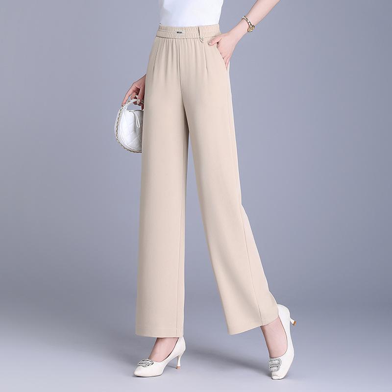 パンツ レディース 接触冷感 落ち感 体型カバー ハイウエスト ストレート ワイドパンツ 九分丈 アンクル丈 しわになりにくい 微ストレッチ きれいめ カジュアル 通勤 オフィス スラックス 春夏