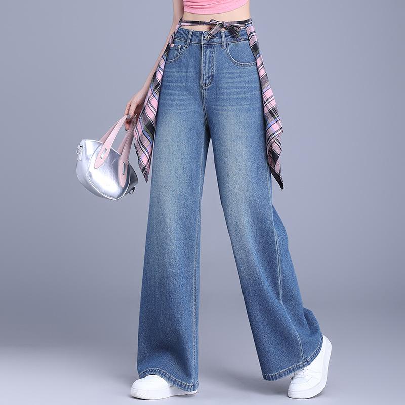 デニムパンツ レディース ジーンズ ゆったり ワイド ストレート ハイウエスト ミドルウエスト 体型カバー 着痩せ 脚長効果 カジュアル きれいめ 通勤 着回し ウォッシュ加工 ストレッチ 春秋｜セキュアデポ