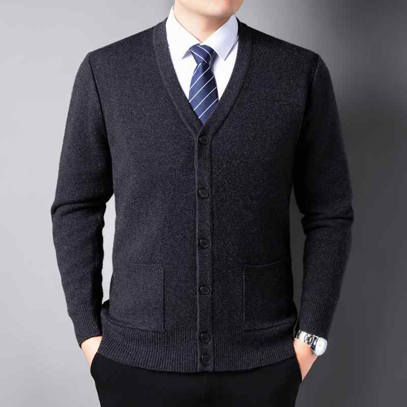ニットカーディガン メンズ 男性用 紳士 裏起毛 Vネック 長袖 シングルブレスト ビジネス カジュアル 通勤 普段着 ミドルエイジ ウール アクリル 秋冬 通気性 吸湿速乾 洗濯機洗い可 毛玉になりにくい 高伸縮性 肌触り柔らか｜セキュアデポ