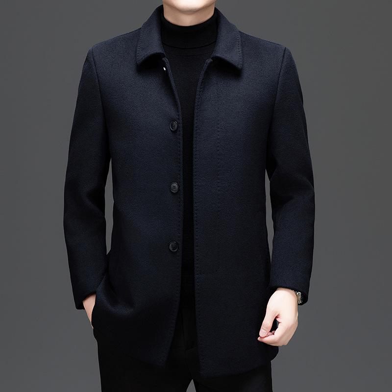 コート メンズ 男性用 高級感 カシミヤ ウール 取り外し ダウンライナー付き 厚手 防寒 シングルブレスト シワになりにくい ビジネス 通勤 カジュアル スタイリッシュ シンプル 中高年 父親 40代 50代 60代 秋冬 テーラード襟 グレー ネイビ