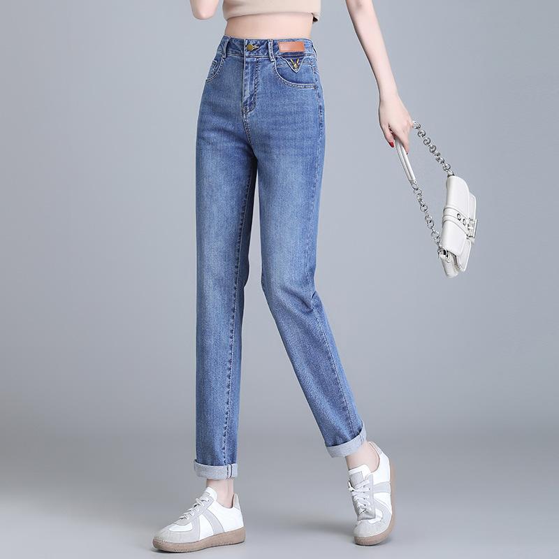デニムパンツ レディース 女性用 ハイウエスト おしゃれ 着痩せ スタイルアップ 脚長効果 カジュアル ストレート ダディ ハーレム 体型カバー お腹カバー 高級感 微ストレッチ|セキュアデポ