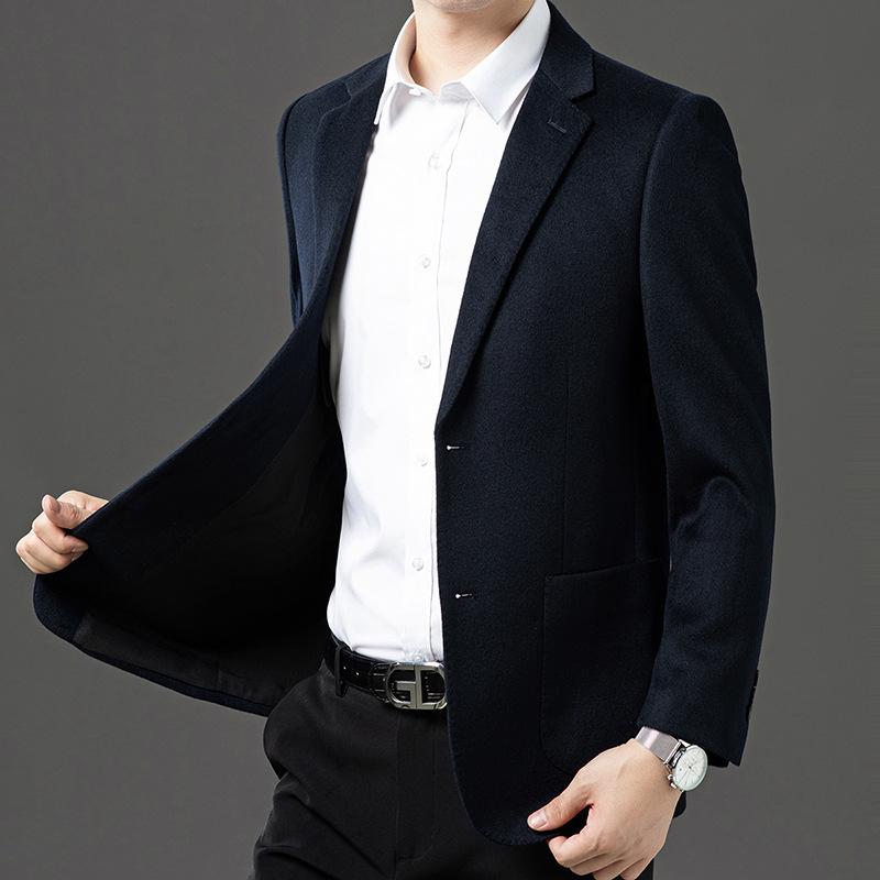 メンズ 男性用 ジャケット ピュアウール 高級感 厚手 秋冬 ブレザー シングルブレスト ビジネス カジュアル 紳士 ミドルエイジ ウールメルトン テーラードカラー スリムフィット 無地 ノーアイロン シワになりにくい ネイビー ブラック 11,642円