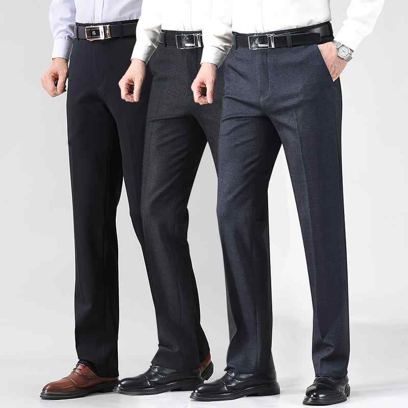 ビジネス パンツ メンズ 中高年 男性用 ストレッチ 防シワ ノーアイロン ストレート 秋冬 通勤 オフィス カジュアル 父親用 高級感 化繊混紡 大きいサイズ