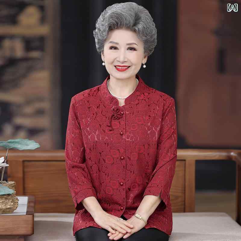 シャツ レディース シニア 70代 母 おばあちゃん フォーマル ブラウス 結婚式 披露宴 パーティー ドレス ワンピース 誕生日 長寿祝い お祝い 春夏秋 レッド