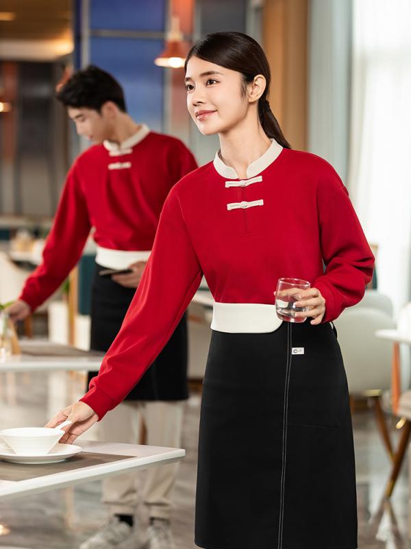 ユニフォーム 男女兼用 吸湿速乾 長袖 トレーナー 作業服 ワークウェア 制服 ホテル レストラン 飲食店 ファーストフード 火鍋店 企業 団体 チーム 秋冬 ポリエステル スタイリッシュ カジュアル