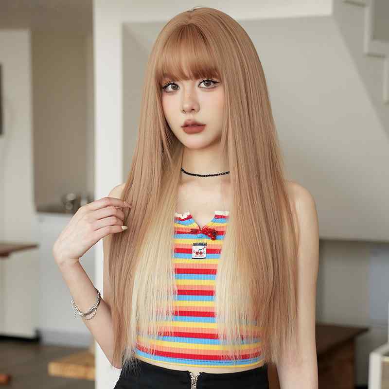 ウィッグ レディース 女性用 ロング ストレート 麦芽アッシュブロンド 明るいゴールド ハイライト グラデーション フルウィッグ 耐熱ファイバー ふんわり自然 快適 通気性 4,393円