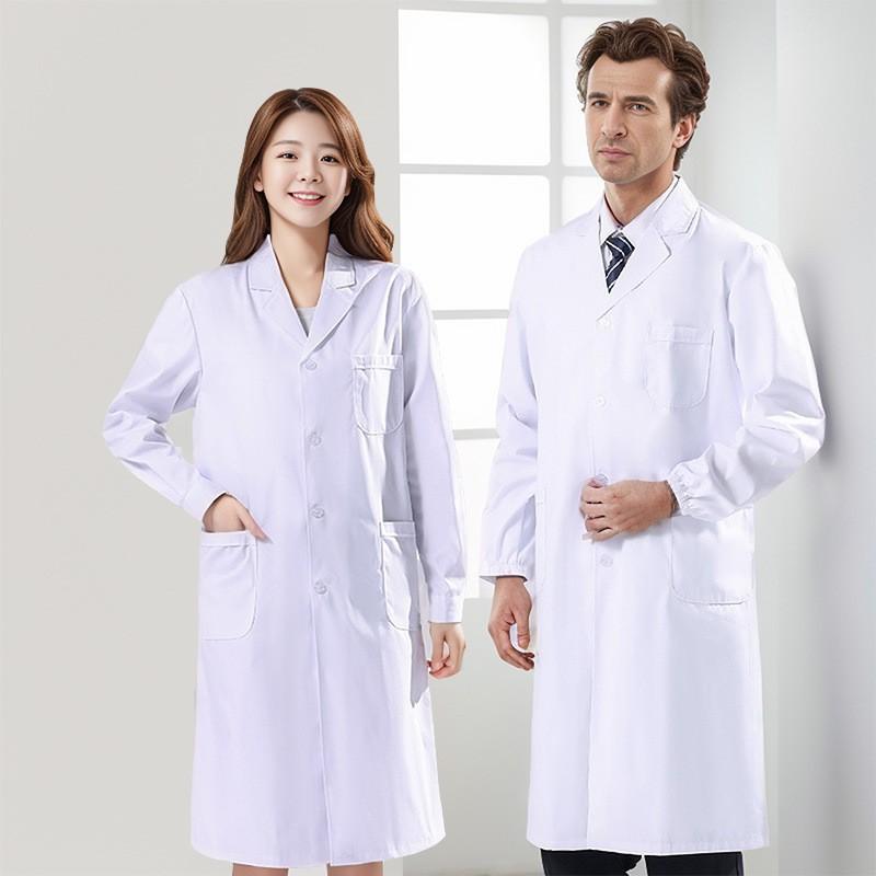 白衣 男女兼用 吸湿速乾 医師 看護師 ドクターコート ナース服 医療用 メディカルウェア 実験衣 研究衣 作業着 制服 ユニフォーム 長袖 半袖 スリムフィット Vネック 薄手 春夏 綿混 ポリエステル混紡