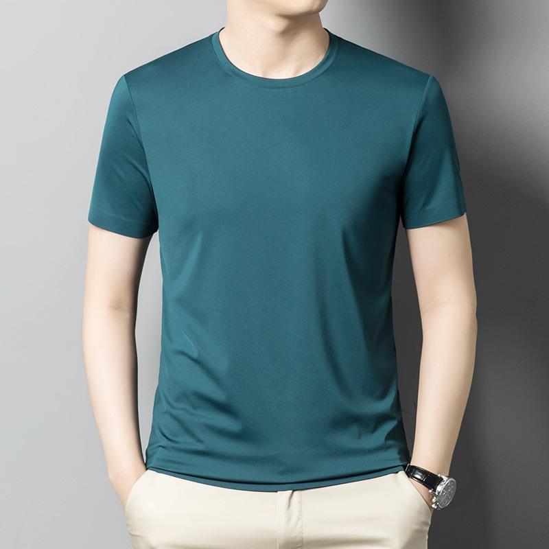 Tシャツ メンズ 接触冷感 吸汗速乾 通気性 形態安定 スリムフィット 薄手 シンプル 無地 クルーネック 半袖 夏 ストレッチ 通勤 オフィスカジュアル 無縫製 高級感