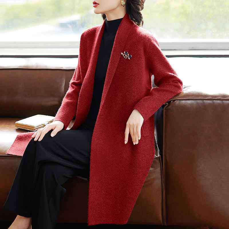 編み物ジレー 亭主もち レディース 時間 御っ母さん 母じゃ人 婚礼の儀 交歓会 礼服 フォーマル 御祝い お呼ばれ カシミール肌ざわり 色彩設計うつり変わり 真っただ中丈 厚地の外套 アウター 窈窕たる 衣嚢付き添い人 羽織り レディースファッション-コート・ジャケット