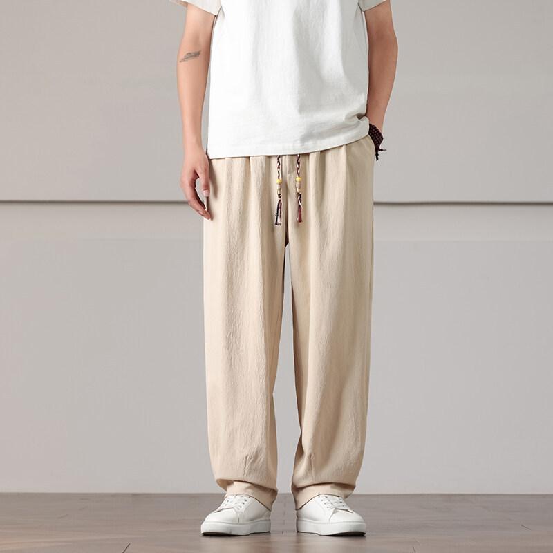 カジュアルパンツ メンズ 大きいサイズ 薄手 涼しい ノーアイロン 綿麻 リネン混 ゆったり ストレート ワイド イージーパンツ 中国風 微ストレッチ ルームウェア ボトムス 春夏