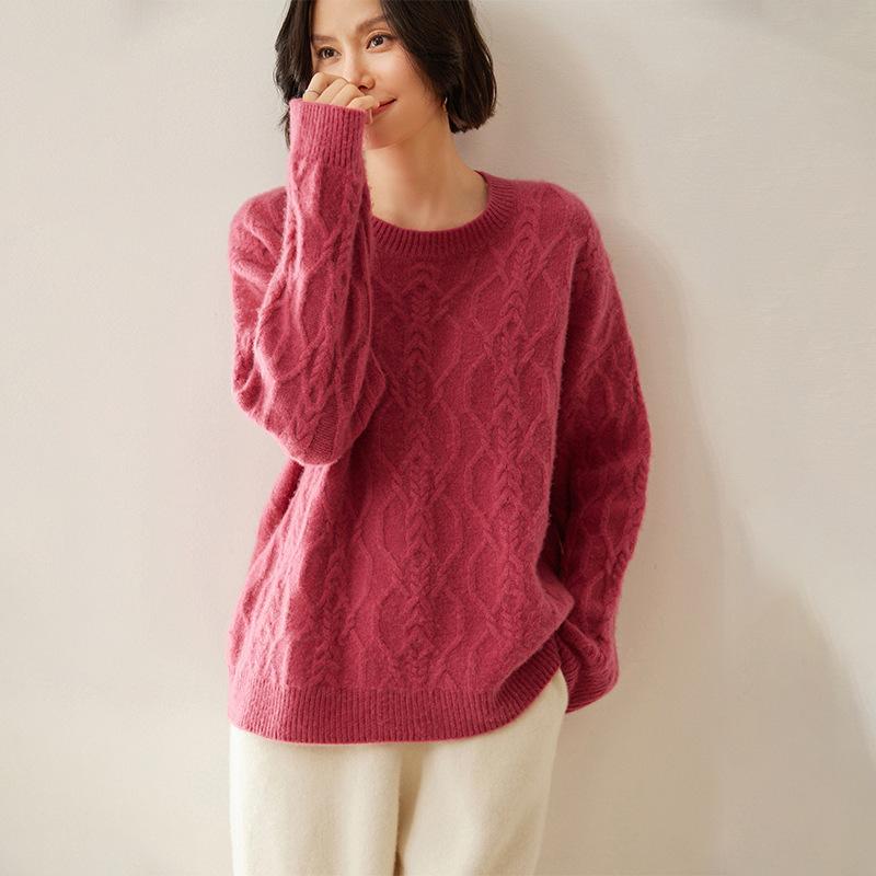 ニット レディース 女性用 セーター 秋冬 超厚手 100% カシミヤ カシミア ラウンドネック 丸首 ゆったり ルーズフィット ルーズシルエット きれいめ 上品 快適 カジュアル