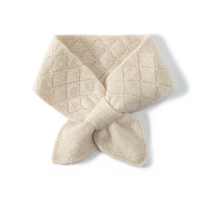 マフラー レディース 女性用 100% カシミヤ 厚手 防寒 秋冬 ショート丈 ネックウォーマー ループ付き クロスデザイン 無地 万能 シンプル 韓国風