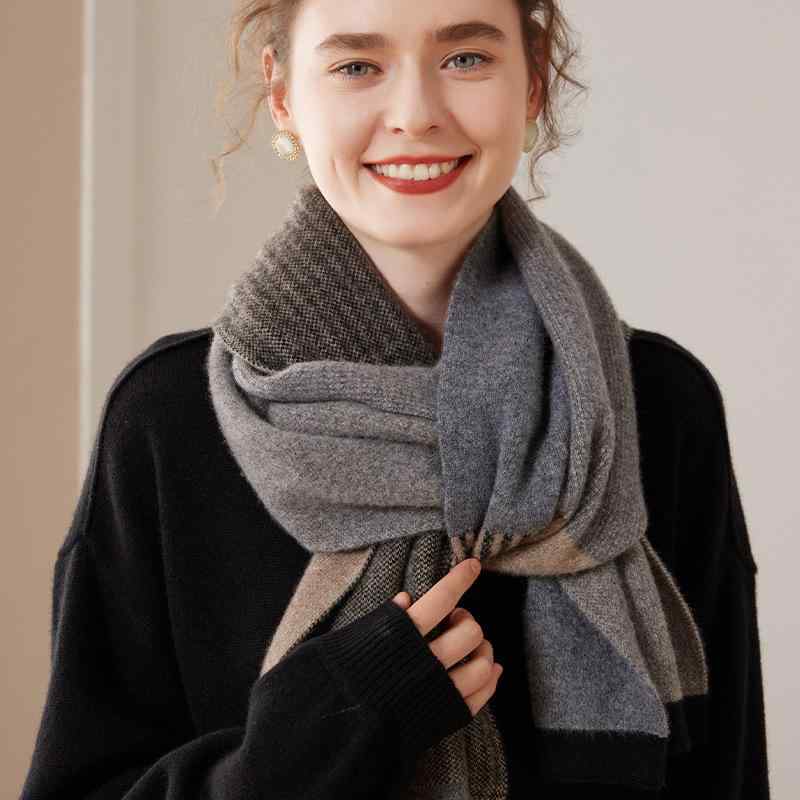 ショール レディース カシミヤ 厚手 保温 防寒対策 マフラー 切り替え バイカラー 配色 秋冬 ジャガード織り ネックウォーマー ストール 大判 ロング 通勤 通学 オフィス カジュアル きれいめスタイル 上品