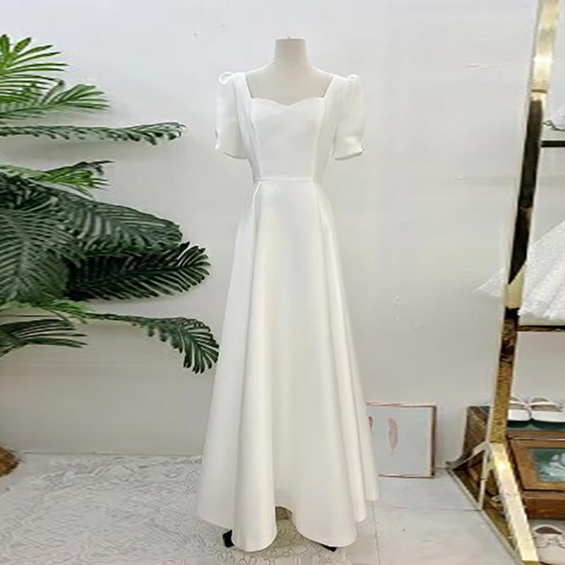 ウェディングドレス レディース 白 軽量 シンプル エレガント 新婦 花嫁 結婚 入籍 二次会 前撮り フォトウェディング 披露宴 パーティー Aライン ロング丈 ポリエステル