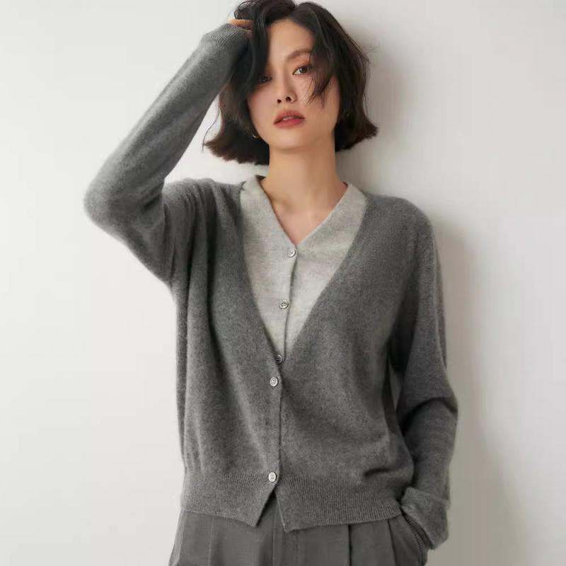 ニット レディース カシミヤ 重ね着風 フェイクレイヤード ゆったり Vネック 長袖 厚手 デザイン フレンチシック 個性的 秋冬 通勤 オフィス