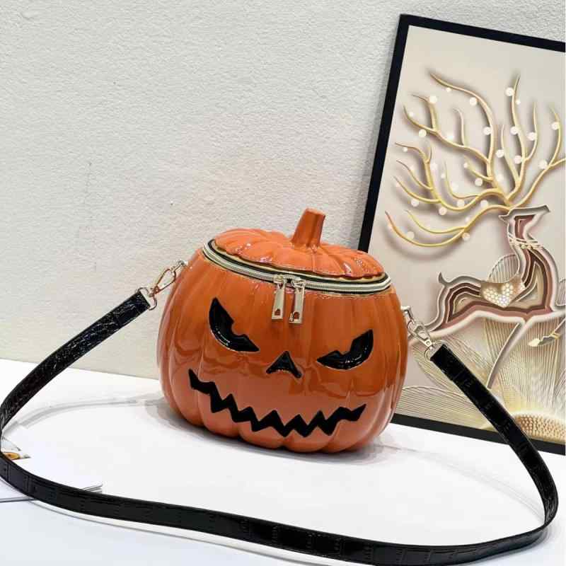 ショルダーバッグ 斜め掛け ワンショルダー ミニバッグ パンプキン型 ユニーク ハロウィン パーティー PVC素材 ファスナー開閉 内ポケット 普段使い
