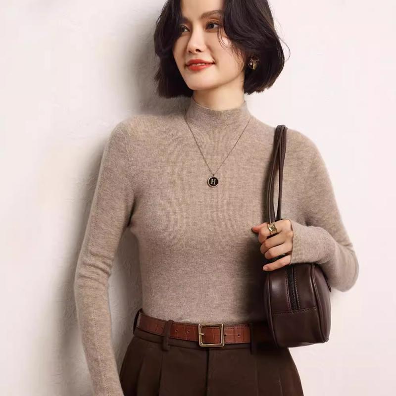 ニット セーター レディース 秋冬 薄手 上質 カシミヤ ハイネック 長袖 リブ インナー トップス スリムフィット 細見え 通勤 オフィス 上品 エレガント｜セキュアデポ