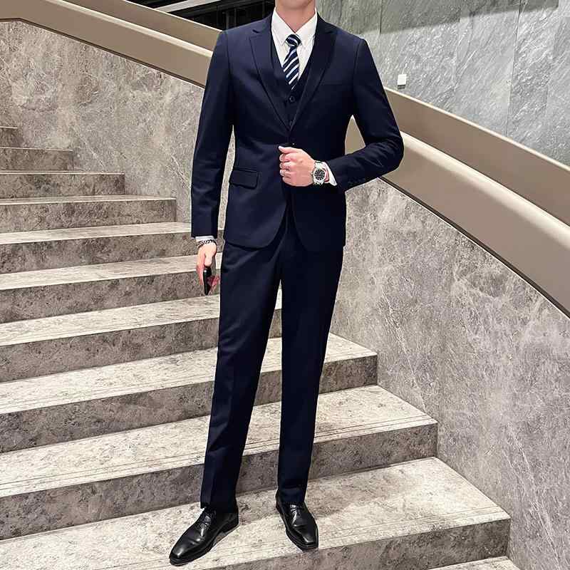 スーツ メンズ スリーピース スリムフィット ビジネス カジュアル フォーマル 結婚式 新郎 介添人 礼服 通勤 オールシーズン シングルボタン 化繊混紡素材｜セキュアデポ