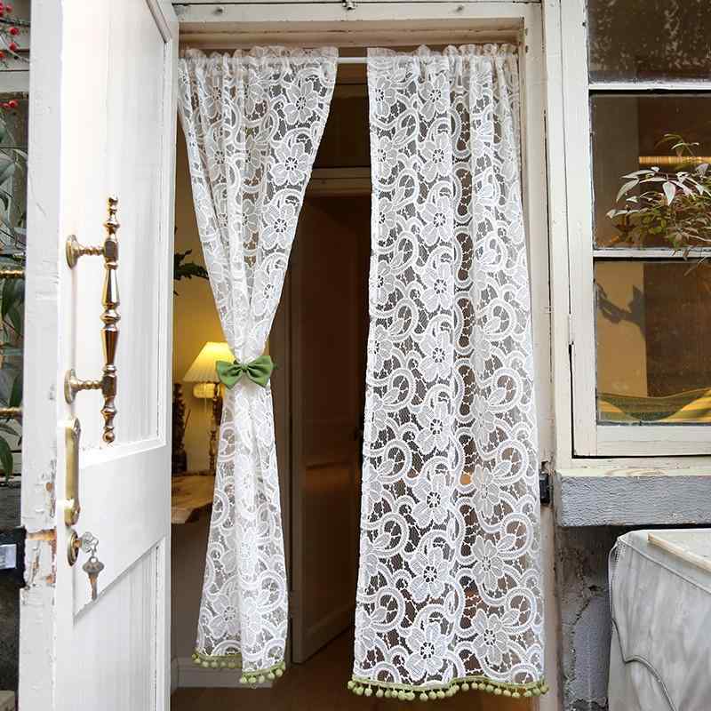 カフェカーテン アメリカンカントリー風 突っ張り棒 ポール通し 穴開け不要 コットン100% 花柄 刺繍 レース ベージュ 採光 透け感 目隠し キッチン トイレ 浴室 玄関 書斎 ダイニング バルコニー
