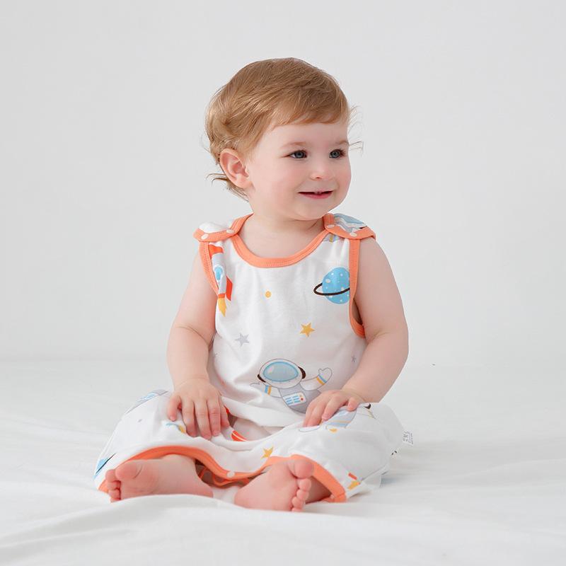 スリーパー ベビー キッズ 赤ちゃん 子供 0歳 1歳 新生児 寝冷え防止 寝返り防止 薄手 純綿 コットン ノースリーブ ベスト 夏用 冷房対策 部屋着 ルームウェア かわいい柄 快適
