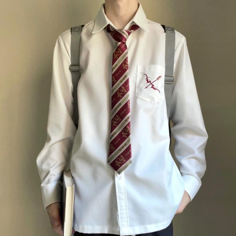 シャツ 男女兼用 耐摩耗性 ポリエステル 混紡素材 JKスタイル スクールシャツ ネクタイ付き スラックス パンツ セットアップ ホワイト 白 半袖 長袖 角襟 卒業写真 発表会 制服 衣装
