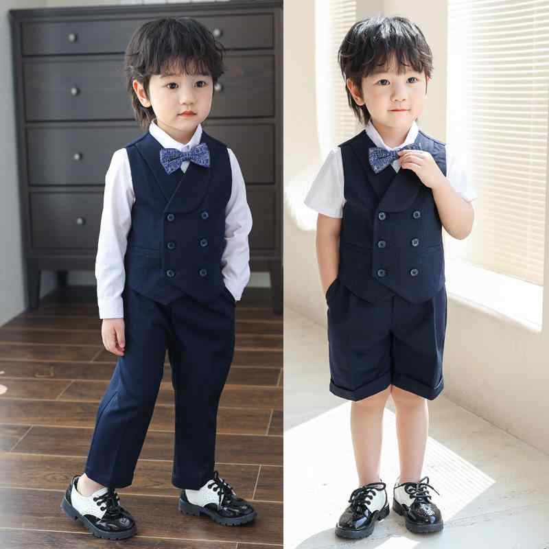 男の子 フォーマル スーツ ベスト セットアップ ブリティッシュスタイル 小学生 入学式 卒業式 発表会 結婚式 七五三 柔らかな肌触り ダブルボタン ポリエステル ネイビー オールシーズン対応