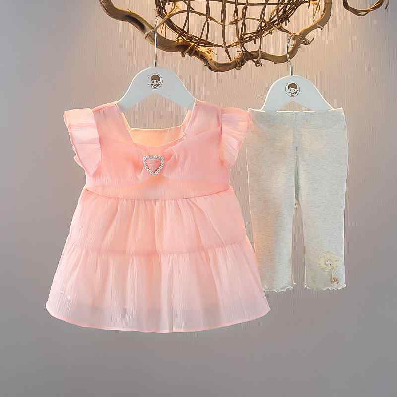 ワンピース 女の子 ベビー キッズ 薄手 涼しい おしゃれ プリンセス風 ドレス 半袖 2点セット 夏服 韓国子供服 かわいい コットン 綿混素材 セットアップ お出かけ 普段使い