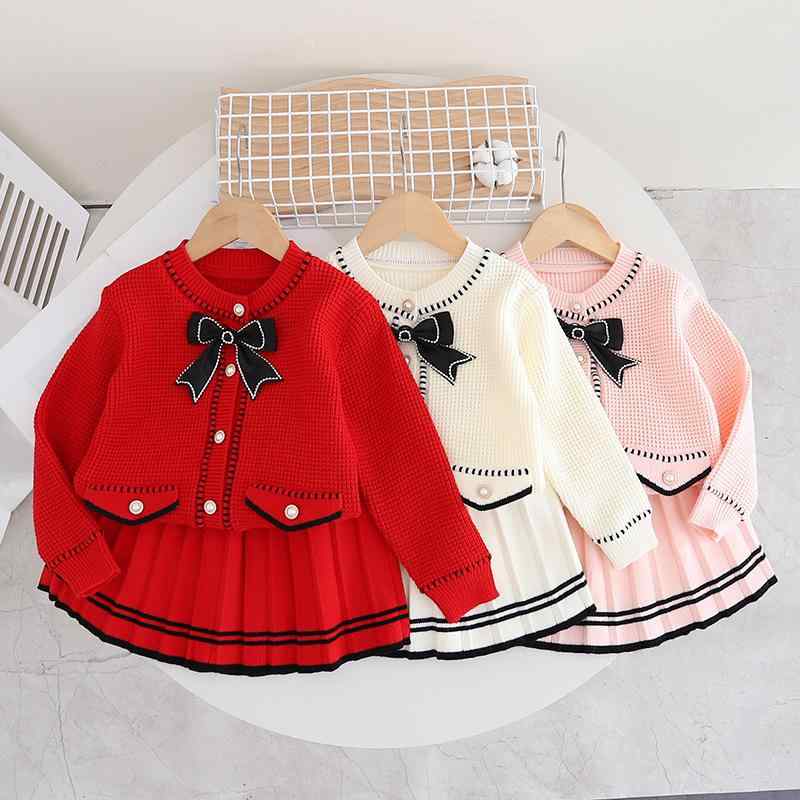 ニット キッズ 女の子 韓国風 おしゃれ かわいい 上品 長袖 ポケット付き リボン ブラック 柔らか素材 秋冬 ラウンドネック