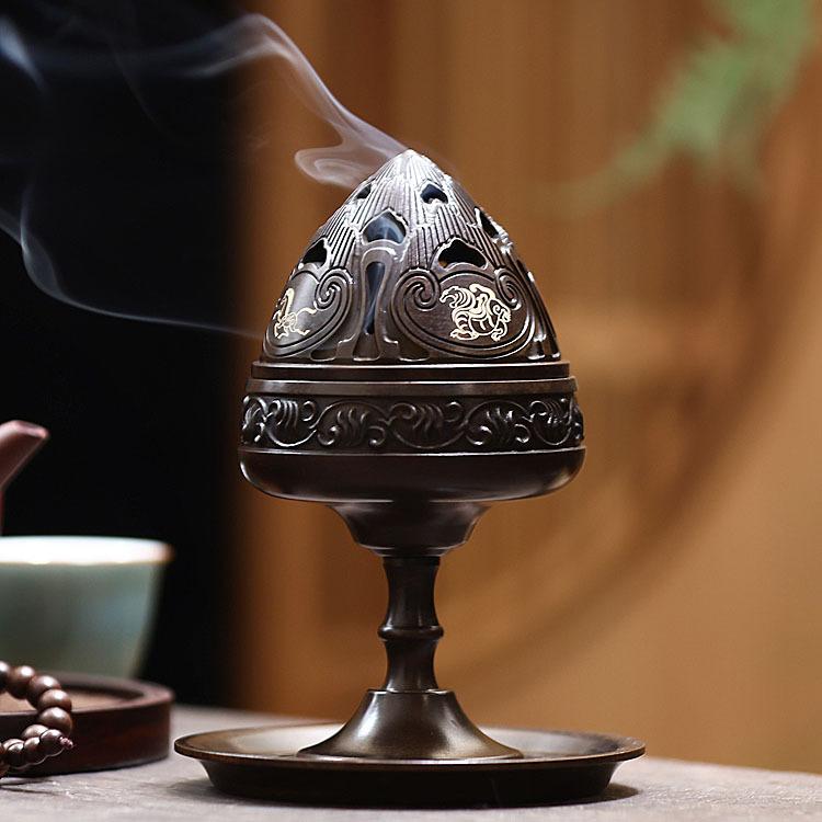 香炉 銅製 中華風 古典 禅意 博山炉 彫刻 伝統工芸 家庭用 室内用 渦巻き香 篆香 沈香 白檀対応 お香立て 置物 飾り物 インテリア 癒し 贈答 ギフト