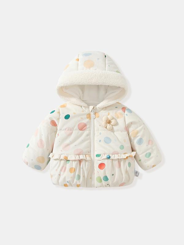 キッズ 女の子 ベビー 防寒 あったか 厚手 フード付き 中綿ジャケット 秋冬 ドット柄 プリンセス かわいい やわらか コート アウター 安全A類 ポリエステル ジップアップ お出かけ用