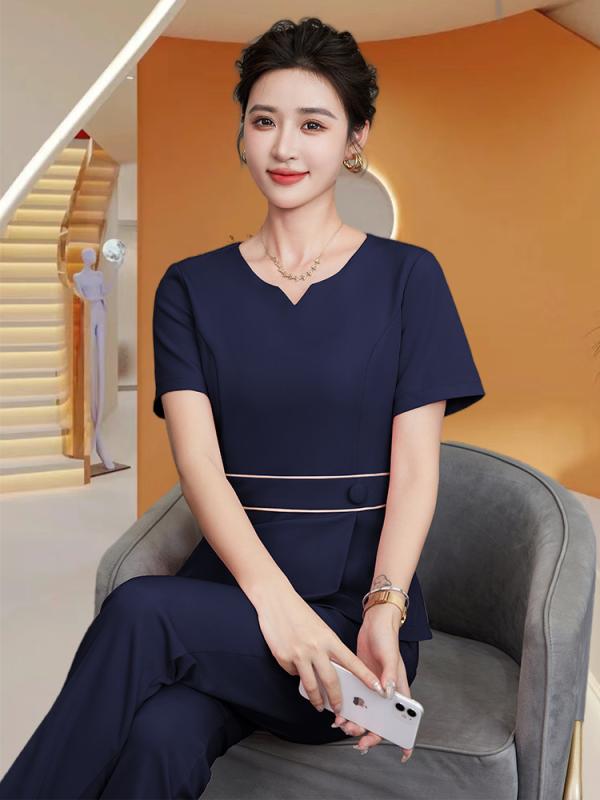制服 レディース 吸汗速乾 美容赤ちょうちん エステ スパ 揉み療治 療法士 外科手術用 美容師 細工物御召しもの ユニフォーム 春夏 V素っ首 ポリエステル スパンデックス