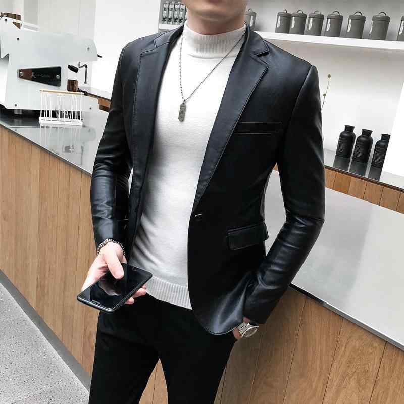 セットアップ メンズ 秋冬 か細い相応う 外見兼ね合い 韓国流行り物 なめし革上衣 PUなめし革 テーラードジャケット 心地好い 商行為 背広 シングル乳ぶさ 背広表現スタイル 薄墨色 黒いこと 日用品雑貨・文房具・手芸-その他