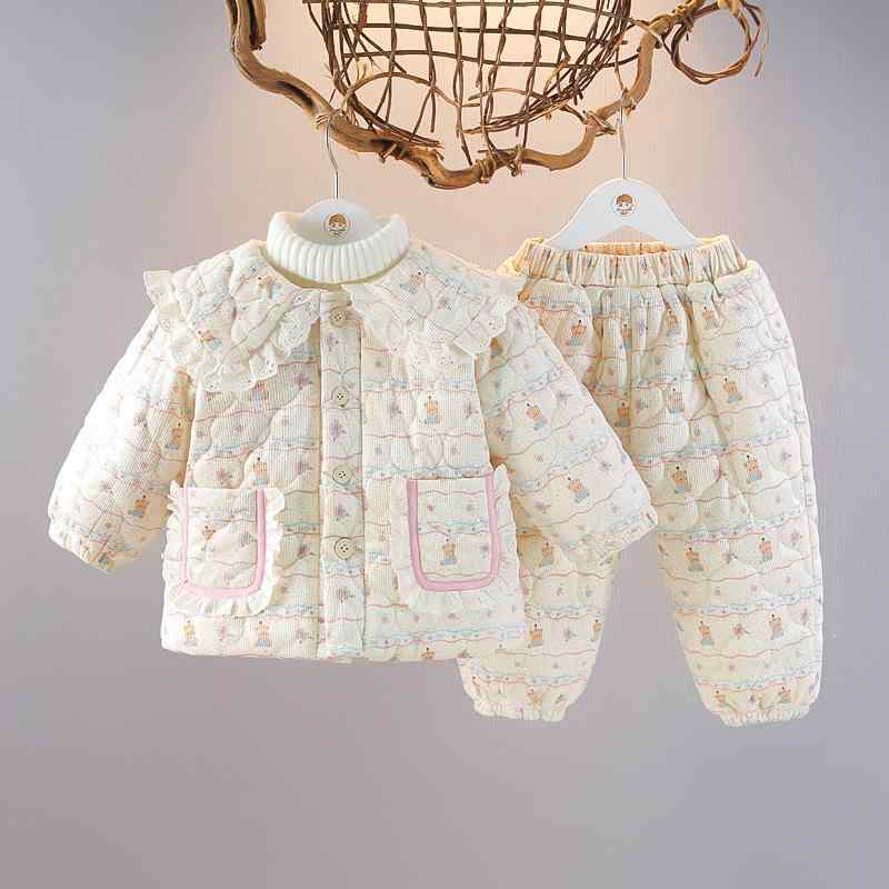 ベビー服 女の子 裏起毛 厚手 保温 あったか 小花柄 中綿ジャケット 2点セット 秋冬 おしゃれ カジュアル 普段着 1歳 2歳 3歳 80cm 90cm 100cm