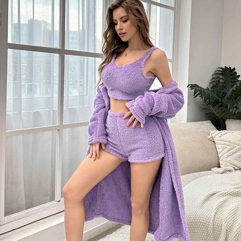 ルームウェア レディース 秋冬 フランネル 厚手 あったか ガウン パジャマ ナイトウェア 3点セット セクシー 欧米風 部屋着 ワンマイルウェア