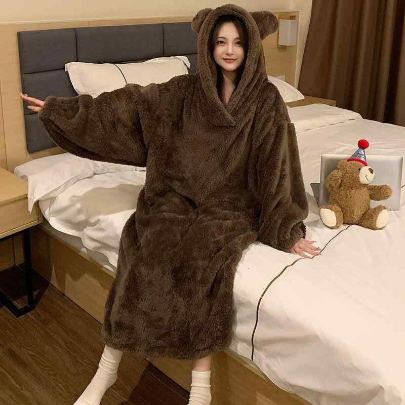 着る毛布 レディース フード付き ゆったり ロング丈 フランネル素材 裏起毛 あったか 保温 防寒 ルームウェア ナイトガウン パジャマ 部屋着 無地 快適 秋冬