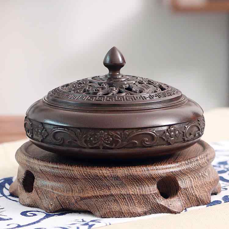 香炉 銅製 中国風 アンティーク調 レトロ 花彫刻 平底 安定感 高級感 お香立て 茶道 書斎 リビング 瞑想 禅 和室 和モダン インテリア おしゃれ 置物 アロマ リラックス ギフト|セキュアデポ