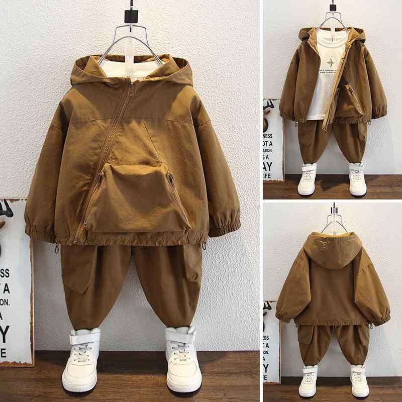 キッズ 男の子 春秋 斜め切り替え ジップアップ 長袖 ロングパンツ 3点セット カジュアル ワークテイスト パンツセットアップ 小学生 幼稚園児 通園通学 普段着 綿混 ソフトな肌触り おしゃれ かっこいい