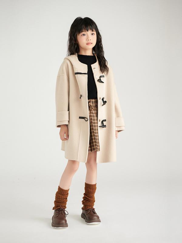 厚地の外套 キッズ お坊っちゃん お坊っちゃん 御姉さん 毛糸100% カシミール混 ダブル人間の顔 朦々たる ボンネット付き添い人 真っただ中丈 秋冬 韓国風 トグルボタン 男女兼用 赤いこと ベージュ 黒いこと