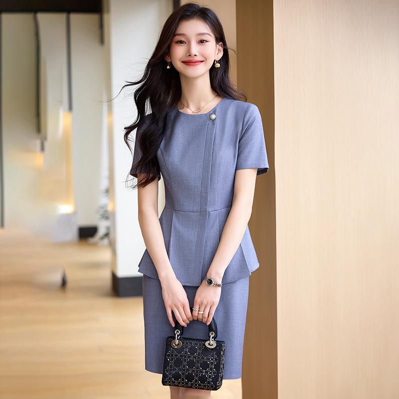 セットアップ レディース ビジネス オフィス 事務服 制服 エレガント 上品 七分袖 春夏 通勤 ホテル 美容サロン フォーマル ポリエステル 再生繊維
