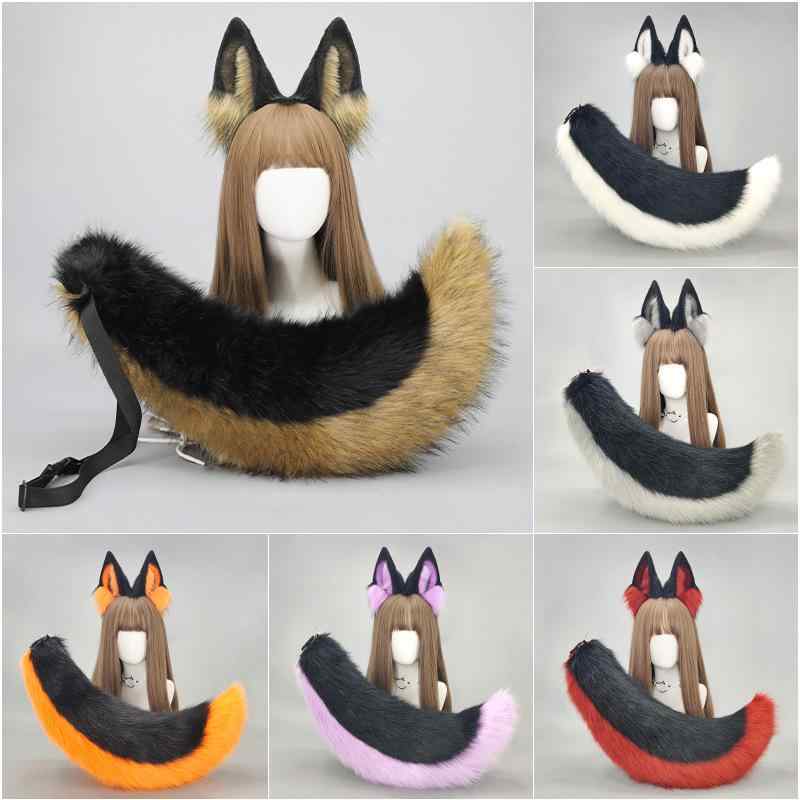 コスプレ ハロウィン イベント アニメ風 狼耳 黒犬耳 カチューシャ ヘッドバンド 手作り リアル ふわふわ 獣尻尾 犬テール 仮装グッズ