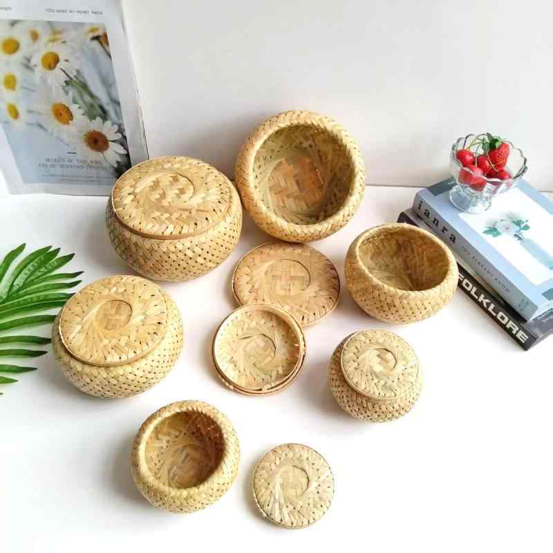 収納ボックス 竹編み 手編み 蓋付き 卓上 リビング 寝室 書斎 キッチン 茶葉 お菓子 小物整理 整理整頓 多目的 3点セット モダン シンプル