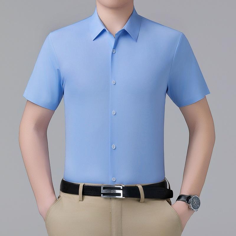 シャツ メンズ 男性用 接触冷感 吸汗速乾 シームレス ストレッチ ノンアイロン 防シワ UVカット 通気性 ビジネス カジュアル 通勤 オフィス 無地 半袖 薄手 高級感 スリムフィット ワイシャツ トップス