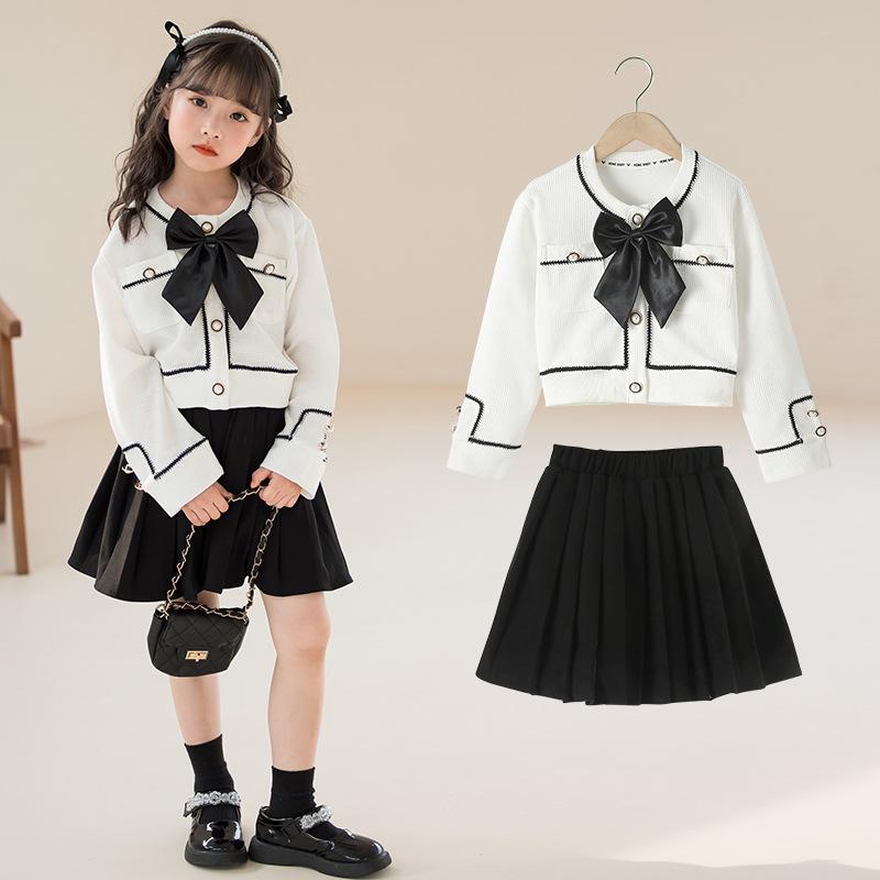セットアップ 女の子 ジュニア 韓国ファッション ワッフル生地 長袖 プリーツスカート 2点セット 秋冬 かわいい おしゃれ 上品 発表会 お出かけ 通学 柔らかい ニット コットン